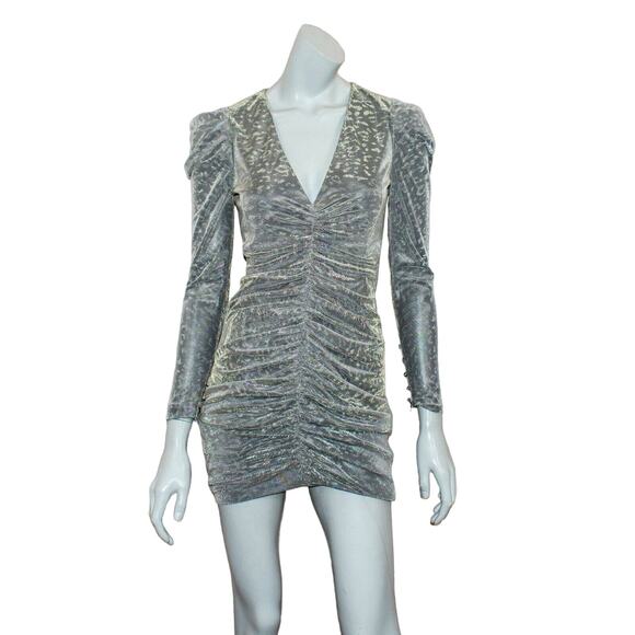 New Jonathan Simkhai Metallic Leopard Mini Dress Silver Size 2 $417 - Picture 1 of 11